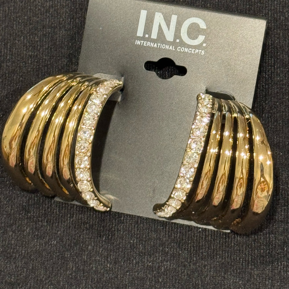 INC International Concepts Chunky Gold and Crystal Post Earrings 1.5 inch